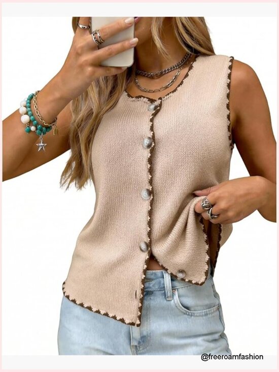 Sweaters - Sleeveless Knit Sweater Vest Button Down Cardigan Vintage Style
